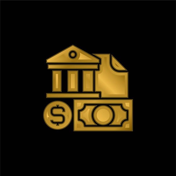 Banca chapado en oro icono metálico o logo vector - Vector, Imagen