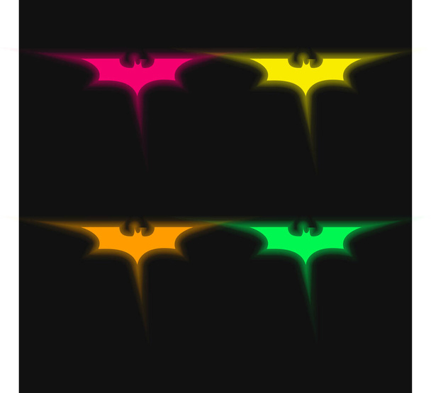 Murciélago pequeña silueta variante de cuatro colores brillante icono de vectores de neón - Vector, imagen