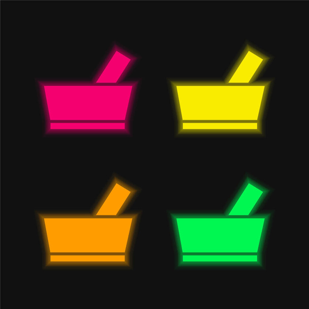 Ciotola quattro colori luminosi icona vettoriale al neon - Vettoriali, immagini