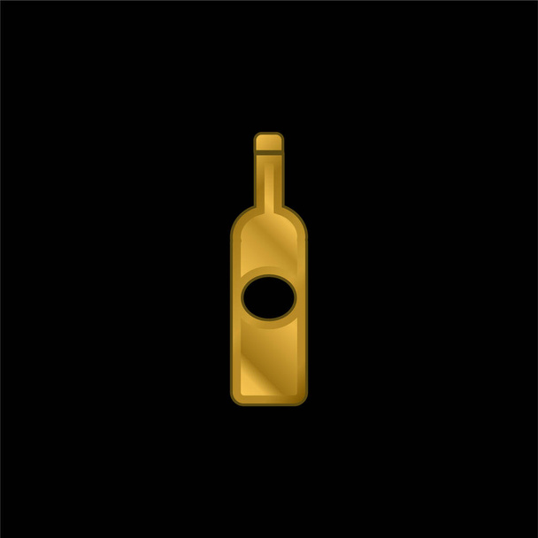 Botella de forma grande oscura con etiqueta ovalada chapado en oro icono metálico o logo vector - Vector, Imagen
