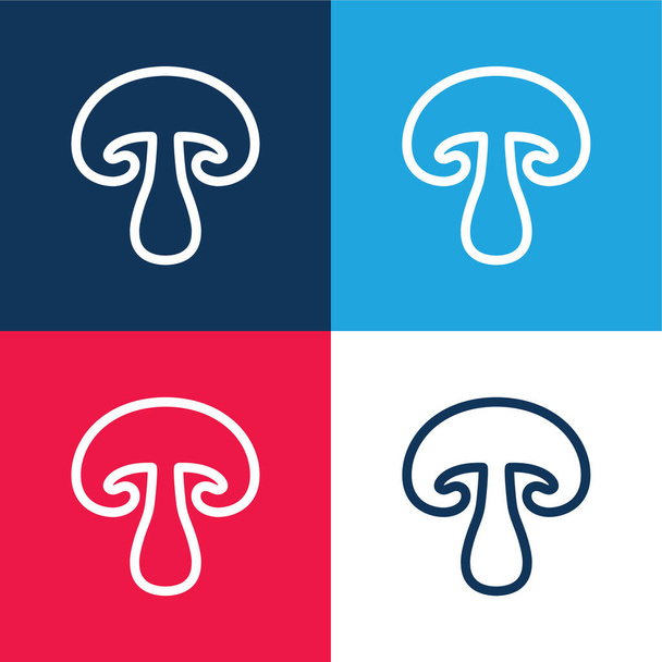 Big Mushroom blau und rot vier Farben minimales Symbol-Set - Vektor, Bild