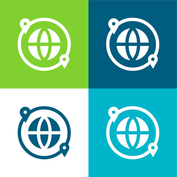 Around The World Flat négy szín minimális ikon készlet - Vektor, kép