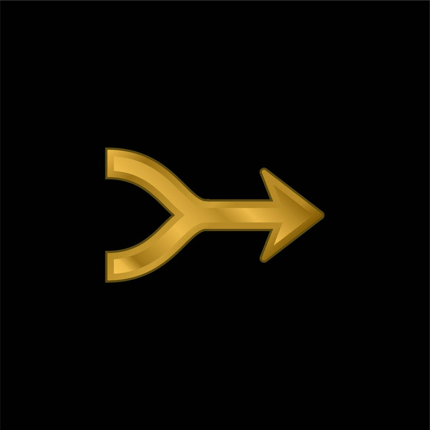 Flechas Fusionar Señalar a la derecha chapado en oro icono metálico o logo vector - Vector, imagen