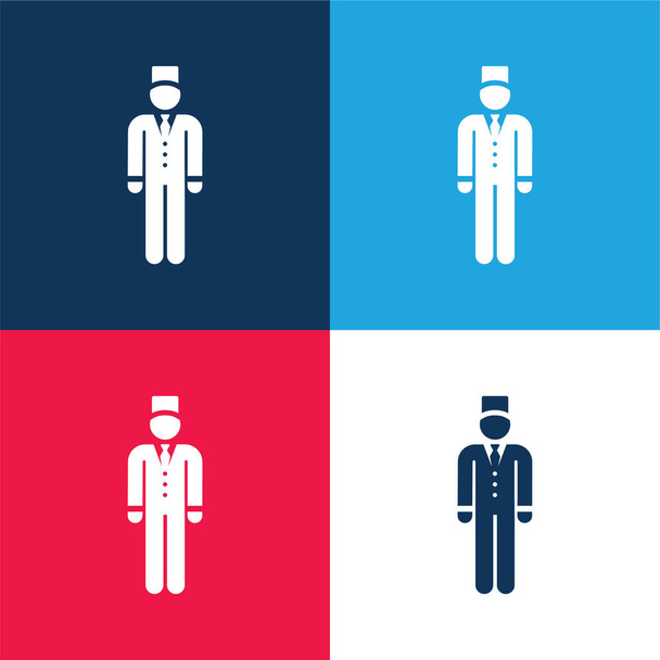 Bell Boy blue and red four color minimal icon set - Vector, Image