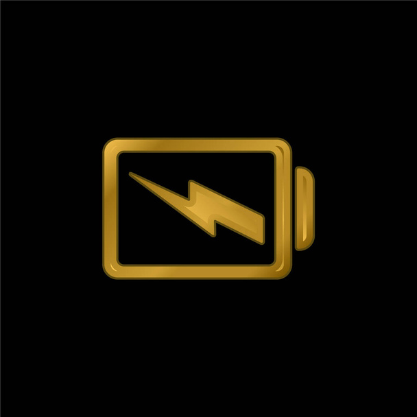 Battery With A Bolt gold plated metalic icon or logo vector - Vector, Image