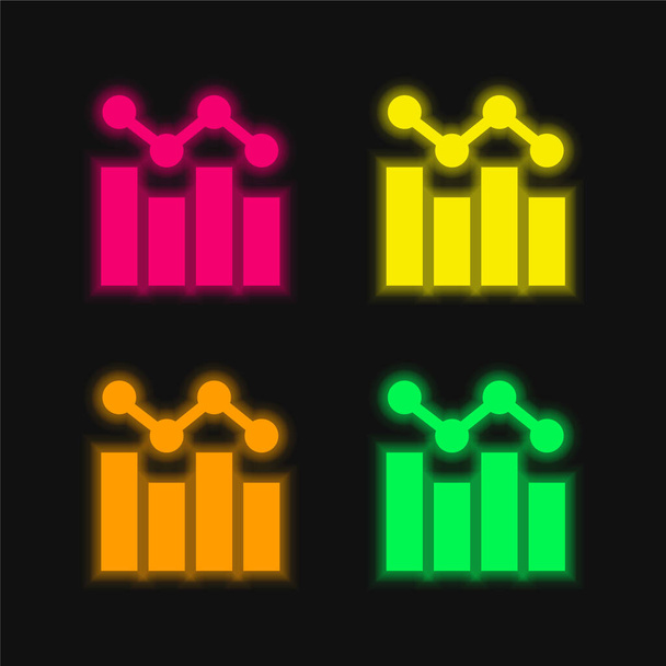Diagramme à barres icône vectorielle néon éclatante de quatre couleurs - Vecteur, image