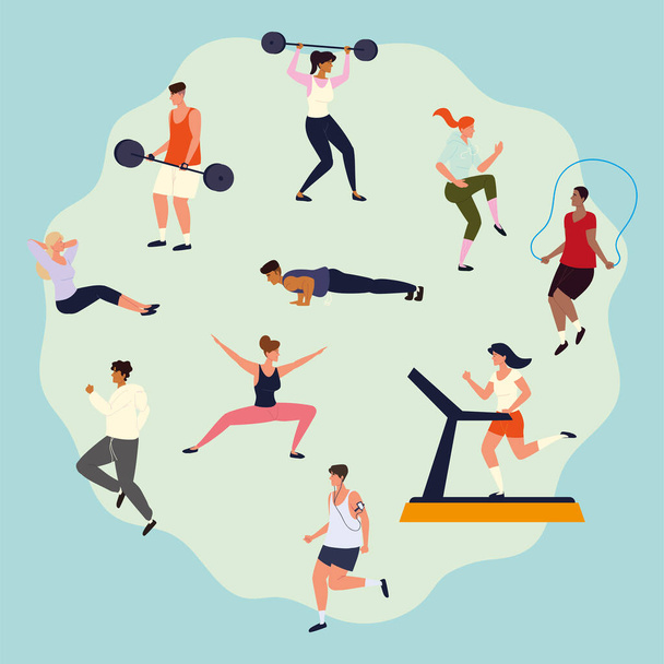 people doing fitness workout - Vector, Image