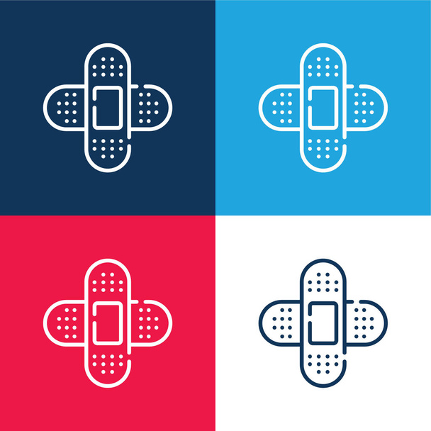 Band Aid niebieski i czerwony zestaw czterech kolorów minimalny zestaw ikon - Wektor, obraz