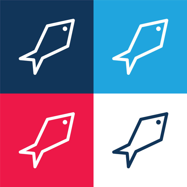 Angular Fish azul y rojo conjunto de iconos mínimo de cuatro colores - Vector, imagen