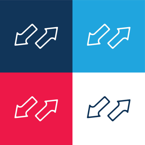 Flechas en direcciones opuestas azul y rojo conjunto de iconos mínimo de cuatro colores - Vector, imagen