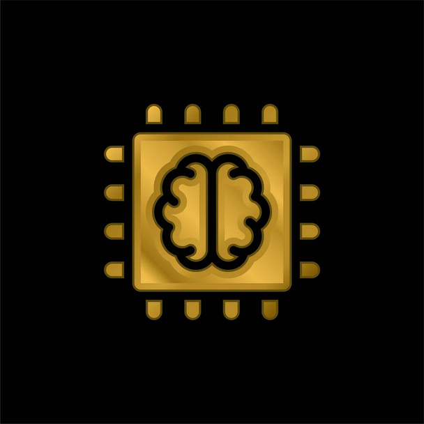 Inteligencia artificial chapado en oro icono metálico o logo vector - Vector, Imagen