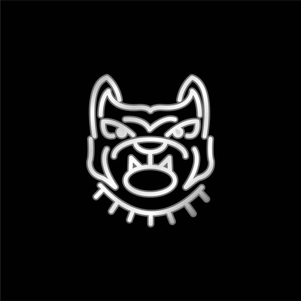 Angry Bulldog Face Outline silver plated metallic icon - Vector, Image