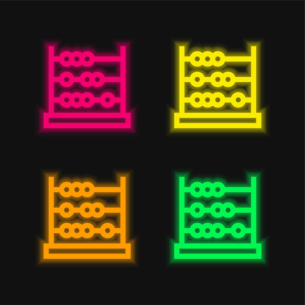 Abaküs dört renk parlayan neon vektör simgesi - Vektör, Görsel