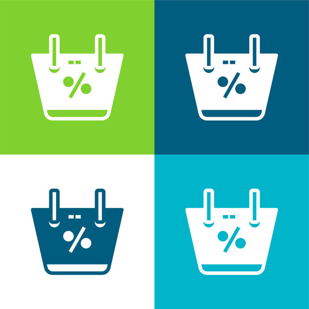 Panier Ensemble d'icônes minimal plat à quatre couleurs - Vecteur, image