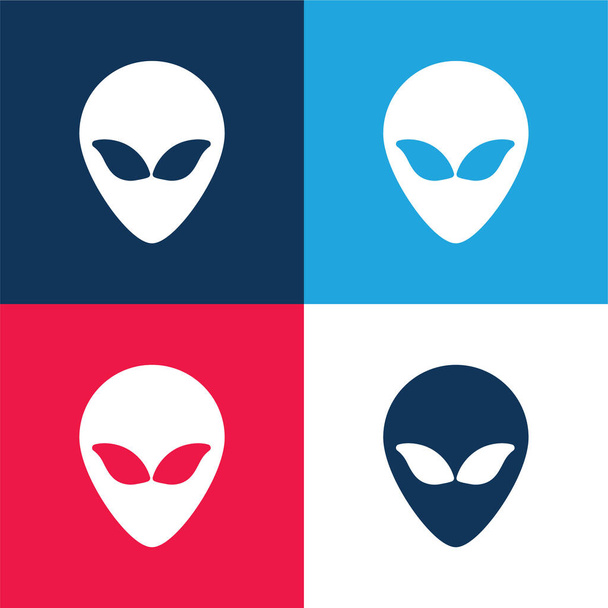 Alien Head blue and red four color minimal icon set - Vector, Image