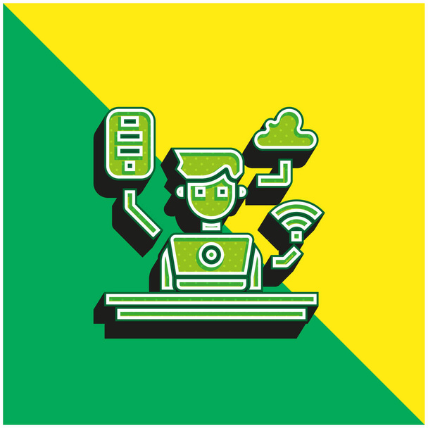 Adminisztrátor Zöld és sárga modern 3D vektor ikon logó - Vektor, kép