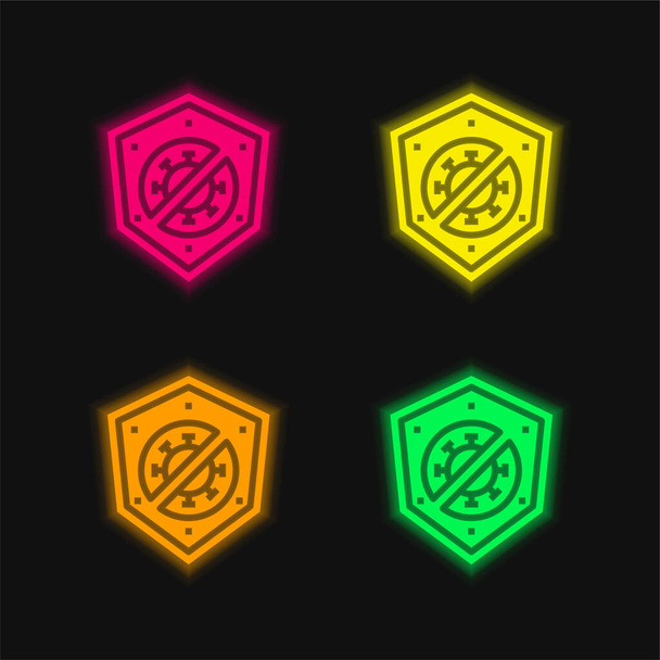 Antivirus vier Farben leuchtenden Neon-Vektor-Symbol - Vektor, Bild