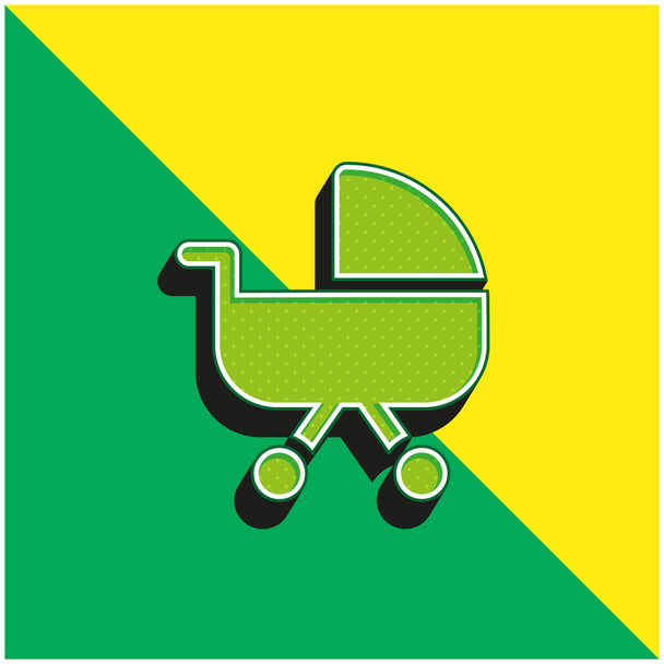 Bebé carro verde y amarillo moderno vector 3d icono logotipo - Vector, imagen