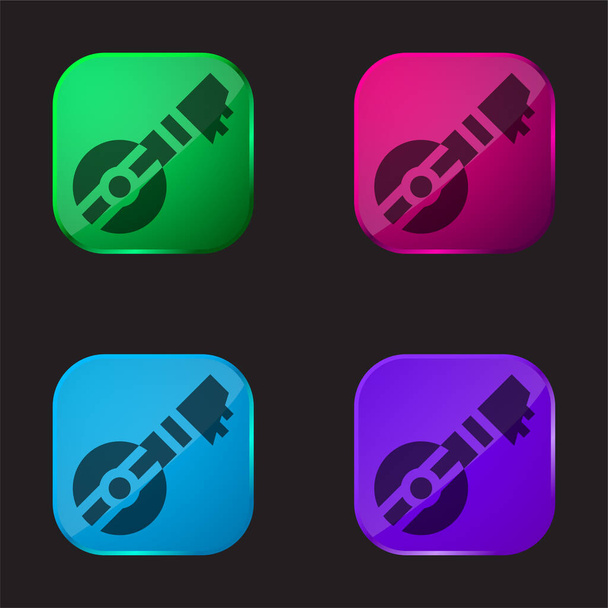 Bouzouki čtyři barvy skleněné tlačítko ikona - Vektor, obrázek