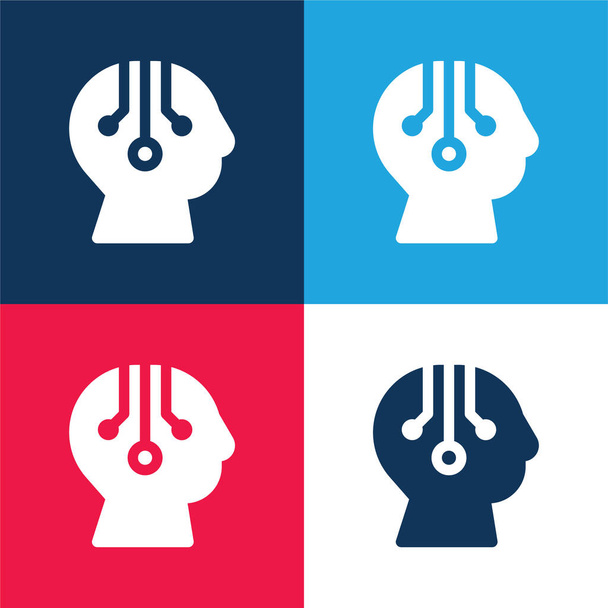 Inteligencia artificial azul y rojo conjunto de iconos mínimo de cuatro colores - Vector, imagen