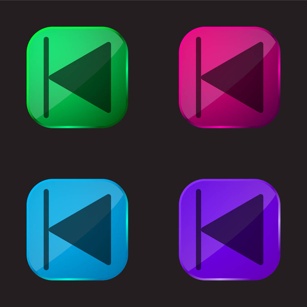 Backward four color glass button icon - Vector, Image