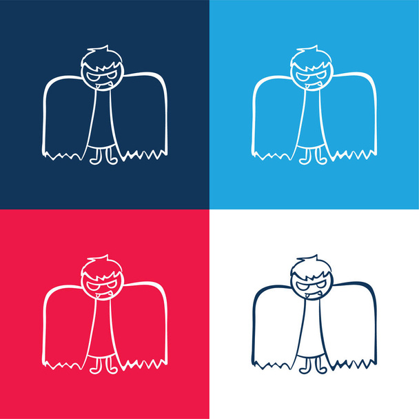 Boy With Halloween Winged Costume blue and red four color minimal icon set - Vector, Image