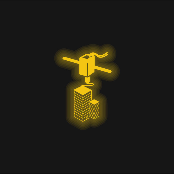 3Dプリンタの印刷黄色の輝くネオンアイコン - ベクター画像