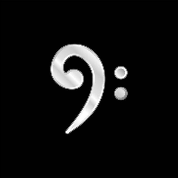 Bass Clef silver plated metallic icon - Vector, Image