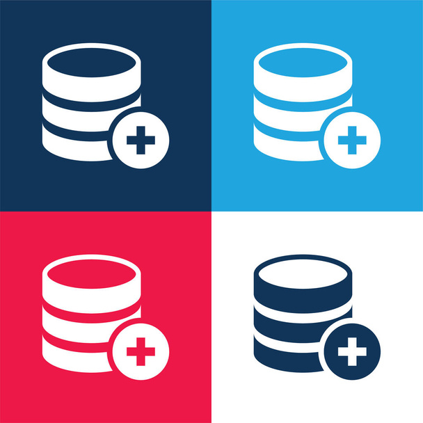 Add Database Button For Interface blue and red four color minimal icon set - Vector, Image