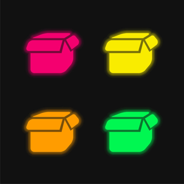 Black Open Box vier kleuren gloeiende neon vector icoon - Vector, afbeelding