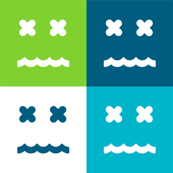 Anulado Emoticon Rosto Quadrado Plano quatro cores conjunto de ícones mínimos - Vetor, Imagem