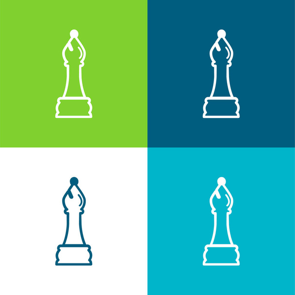 Bishop Chess Piece Outline Ensemble d'icônes minimal plat de quatre couleurs - Vecteur, image