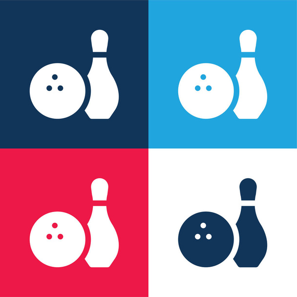 Juego de iconos mínimo de cuatro colores azul y rojo Bowling - Vector, Imagen