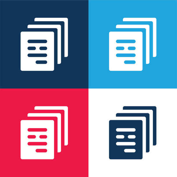 Archivos azul y rojo conjunto de iconos mínimo de cuatro colores - Vector, Imagen