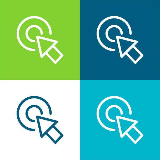 Arrow Pointing The Center Of A Circular Button Of Two Concentric Circles Flat four color minimal icon set - Vector, Image