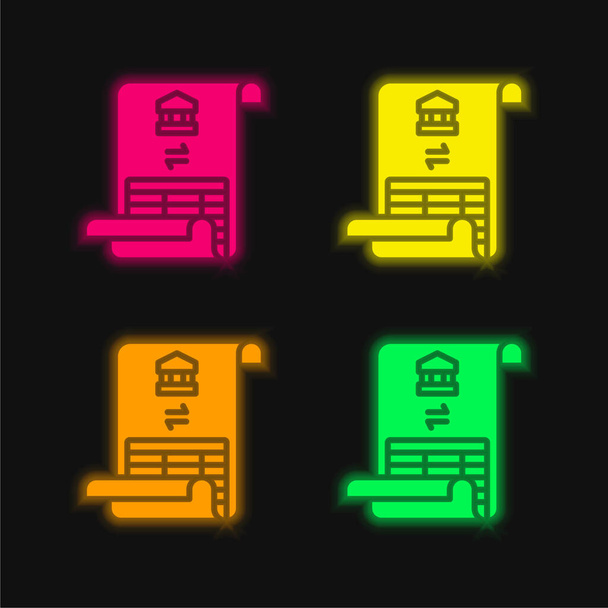 Tiliote neljä väriä hehkuva neon vektori kuvake - Vektori, kuva