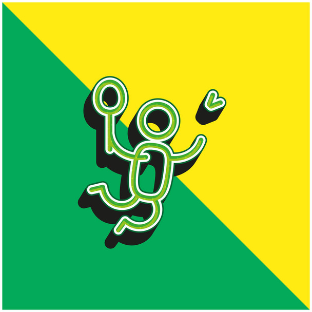 バドミントンプレーヤー緑と黄色の近代的な3Dベクトルアイコンのロゴ - ベクター画像