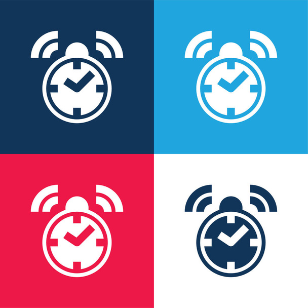 Relógio de alarme azul e vermelho conjunto de ícones mínimos de quatro cores - Vetor, Imagem