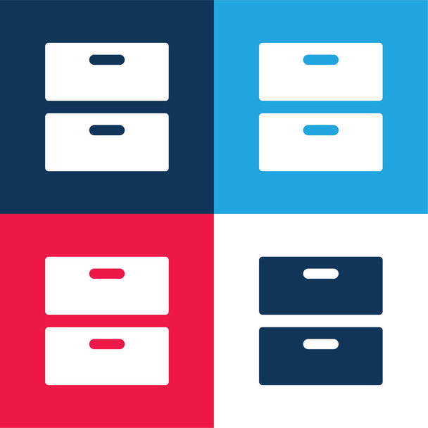 2 cajones azul y rojo conjunto de iconos mínimo de cuatro colores - Vector, Imagen