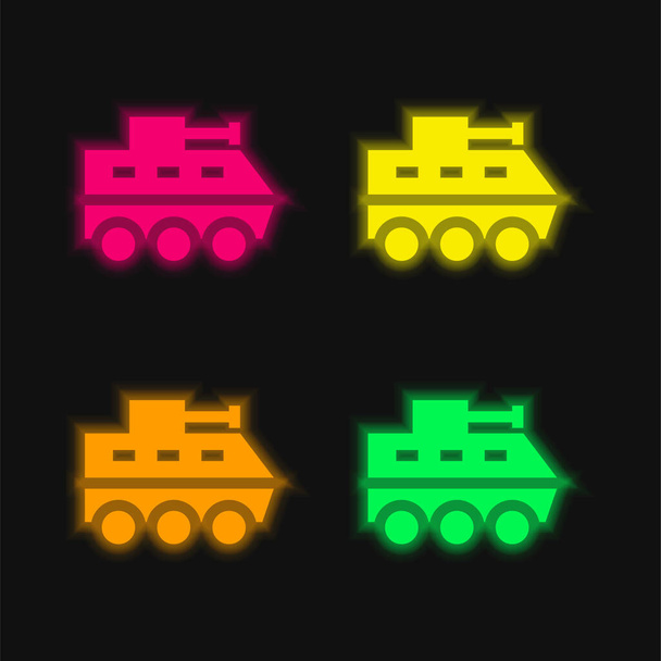 Armored Vehicle four color glowing neon vector icon - Vector, Image
