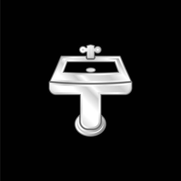 Bathroom Sink silver plated metallic icon - Vector, Image