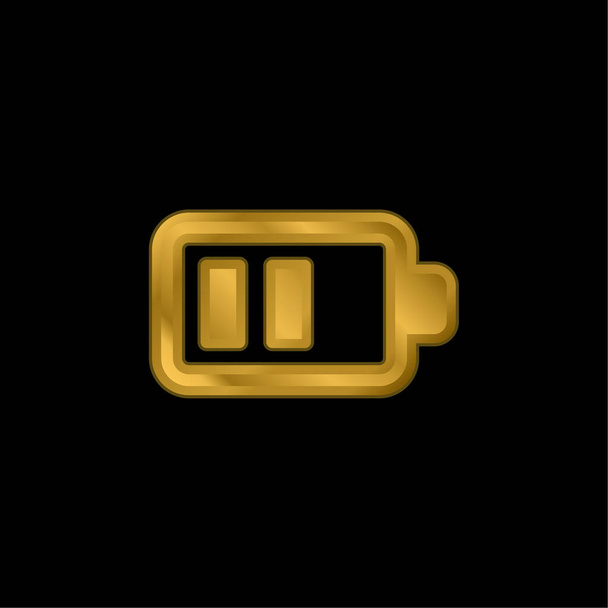 Batería con dos barras chapado en oro icono metálico o vector de logotipo - Vector, imagen