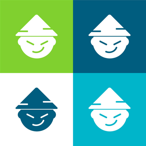 Asian Flat four color minimal icon set - Vector, Image