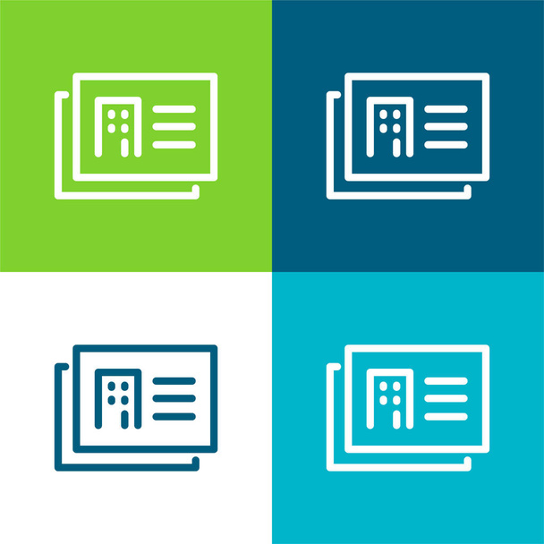 Tarjetas de presentación de arquitecto Conjunto de iconos mínimo de cuatro colores - Vector, imagen
