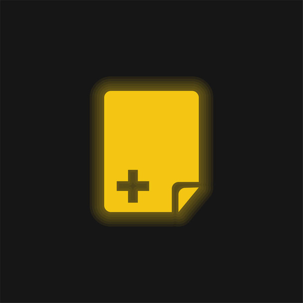 Add Document yellow glowing neon icon - Vector, Image