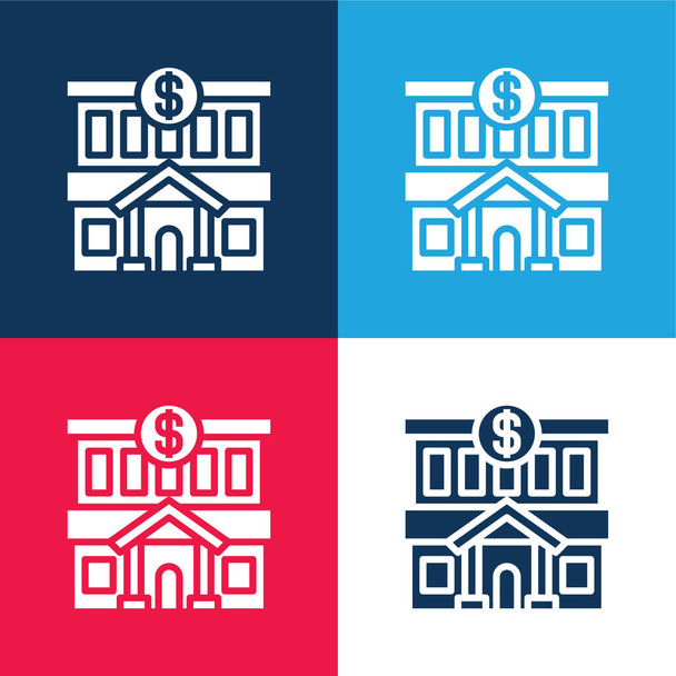 Bank blau und rot vier Farben minimalen Symbolsatz - Vektor, Bild