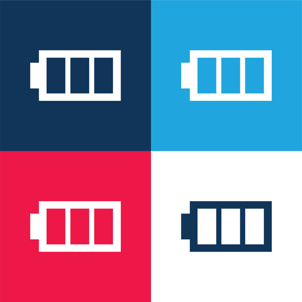 Imagen de la batería con tres áreas azul y rojo conjunto de iconos mínimo de cuatro colores - Vector, Imagen