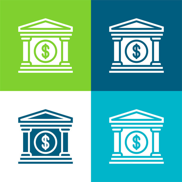 Bank Flat vier Farben minimalen Symbolsatz - Vektor, Bild