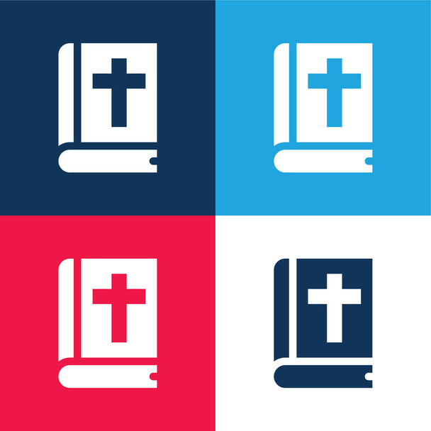 Biblia azul y rojo cuatro colores mínimo icono conjunto - Vector, Imagen