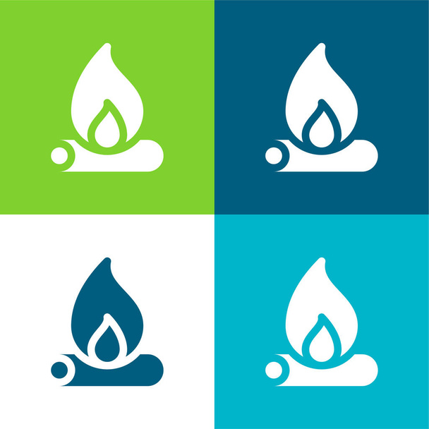 Bonfire Flat conjunto de iconos mínimo de cuatro colores - Vector, Imagen